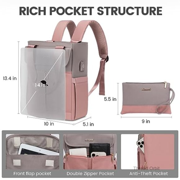 Convertible Mini Backpack Tote with Clutch, Water-Repellent Polyester Daypack